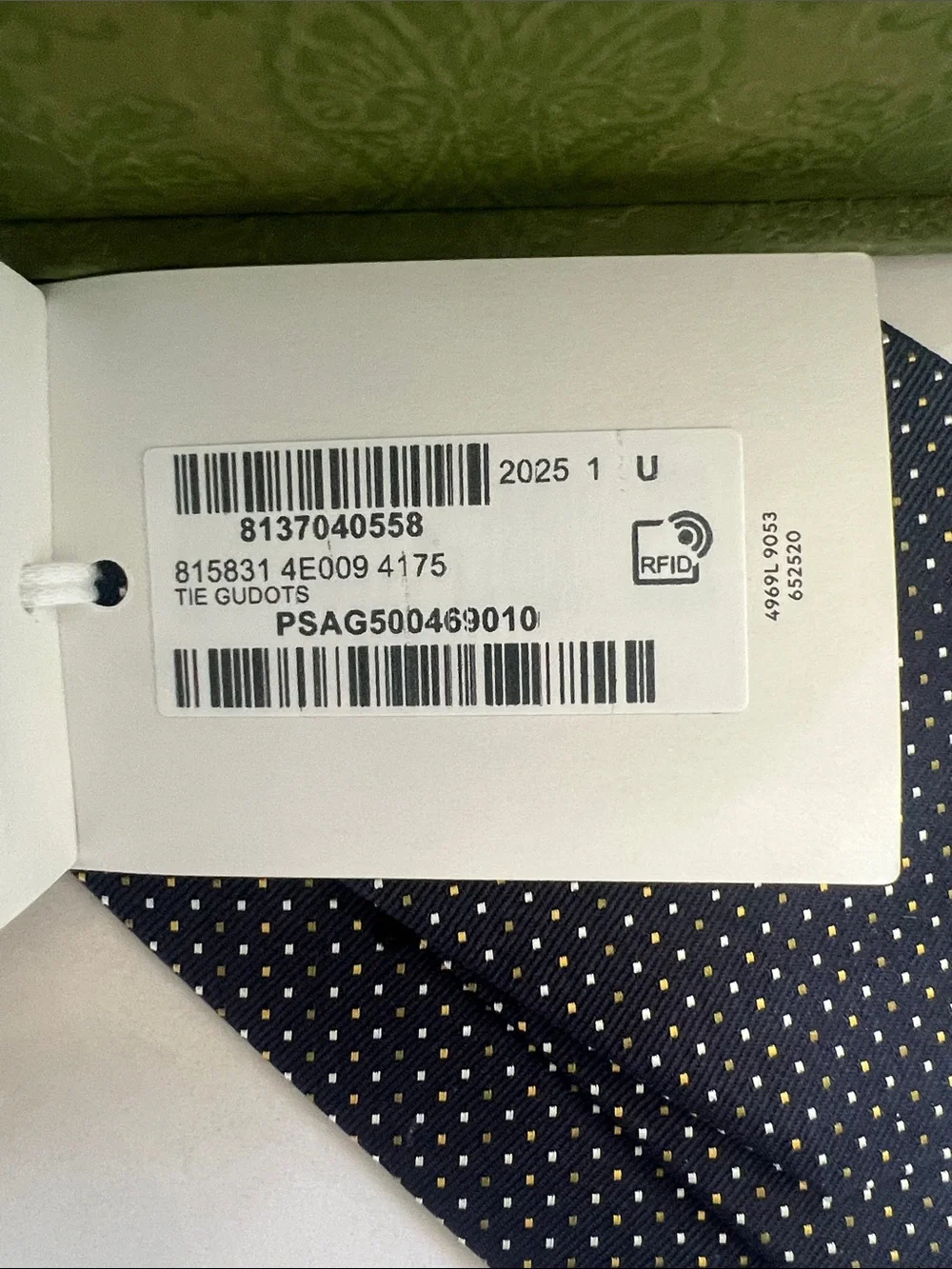 NWT Gucci Navy Silk Tie Gudots with Small White Microdots